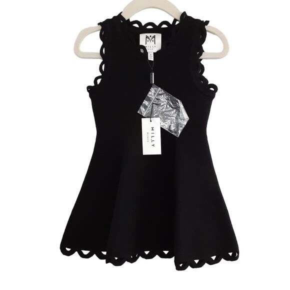 Milly Minis Eyelet Flare Dress Black Stretch Knit Toddler 2 Fit Flare Twirl NWT - Picture 2 of 12